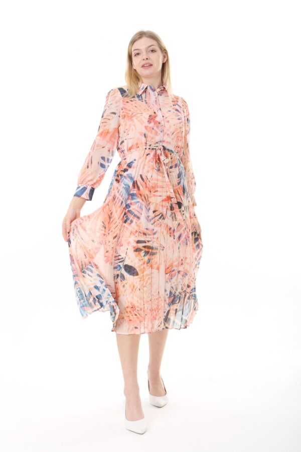 Women's Lined Chiffon Sunray Pleated KNEE LENGHT Dress with Tie Back 115 CM