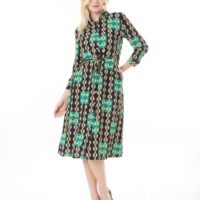 Button Down Tie Front Dress Cuffed Collared Midi