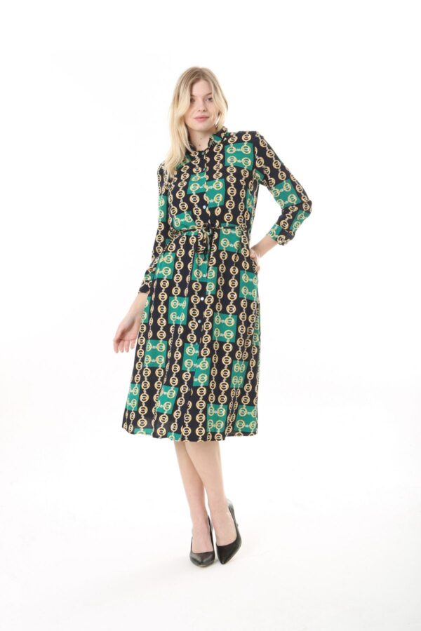 Button Down Tie Front Dress Cuffed Collared Midi