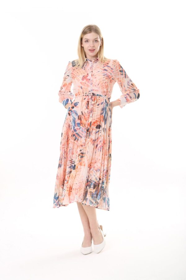 Women's Lined Chiffon Sunray Pleated KNEE LENGHT Dress with Tie Back 115 CM