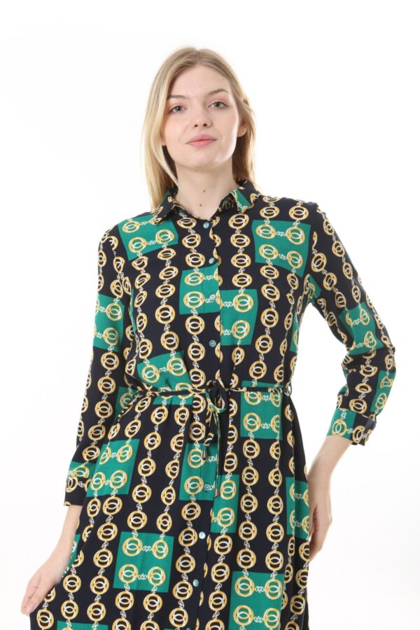 Button Down Tie Front Dress Cuffed Collared Midi
