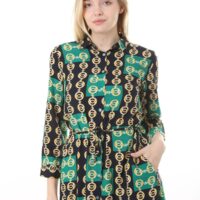 Button Down Tie Front Dress Cuffed Collared Midi