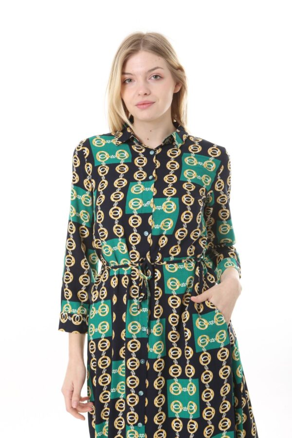 Button Down Tie Front Dress Cuffed Collared Midi