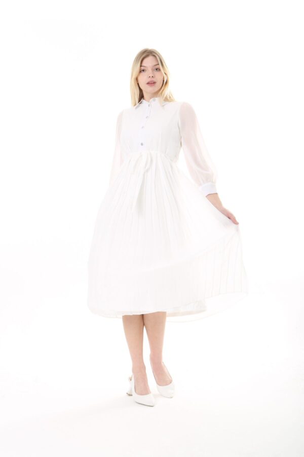 Women's Lined Chiffon Sunray Pleated MIDI Dress with Tie Back 123 CM