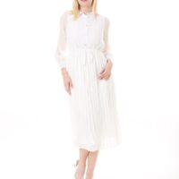 Women's Lined Chiffon Sunray Pleated MIDI Dress with Tie Back 123 CM