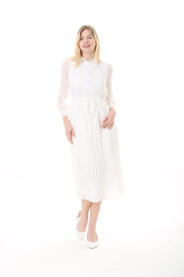 Women's Lined Chiffon Sunray Pleated MIDI Dress with Tie Back 123 CM