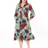 Long Sleeved Dress with Tie Front and Side Hip Zipper