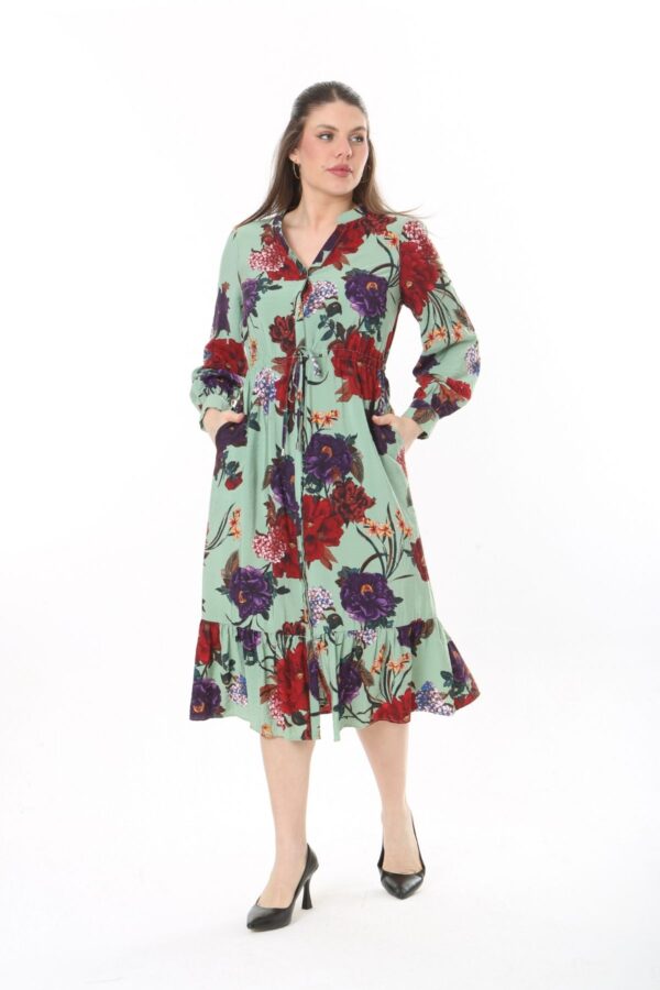 Long Sleeved Dress with Tie Front and Side Hip Zipper