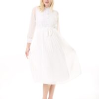 Women's Lined Chiffon Sunray Pleated MIDI Dress with Tie Back 123 CM