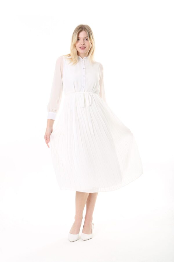 Women's Lined Chiffon Sunray Pleated MIDI Dress with Tie Back 123 CM