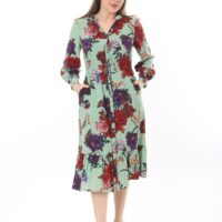 Long Sleeved Dress with Tie Front and Side Hip Zipper