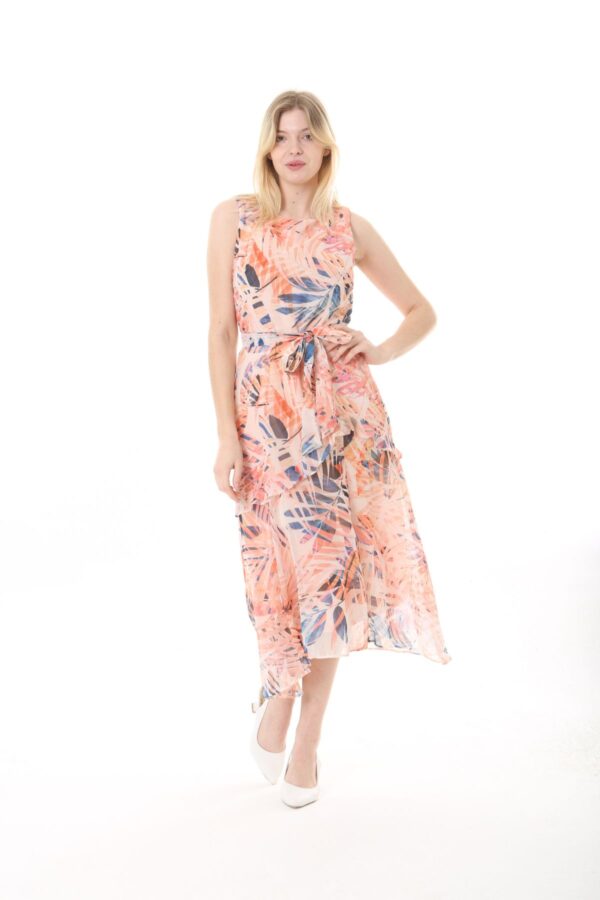 Front Frill Chiffon Slevles Dress