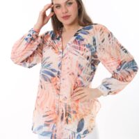 Long Sleeved Chiffon shirt with front Tie Blouse with Cami