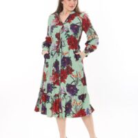 Long Sleeved Dress with Tie Front and Side Hip Zipper