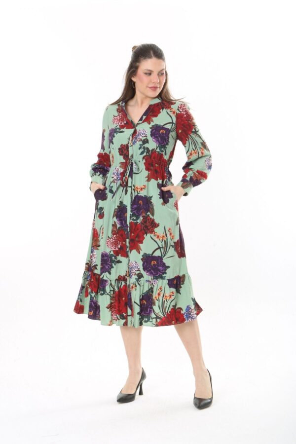 Long Sleeved Dress with Tie Front and Side Hip Zipper