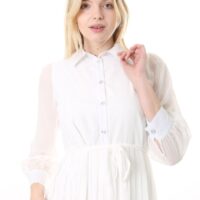 Women's Lined Chiffon Sunray Pleated MIDI Dress with Tie Back 123 CM