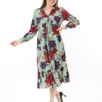 Long Sleeved Dress with Tie Front and Side Hip Zipper