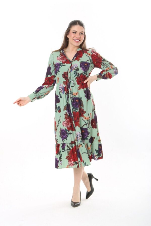 Long Sleeved Dress with Tie Front and Side Hip Zipper