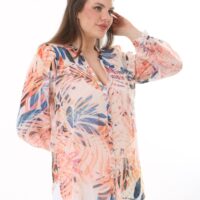 Long Sleeved Chiffon shirt with front Tie Blouse with Cami