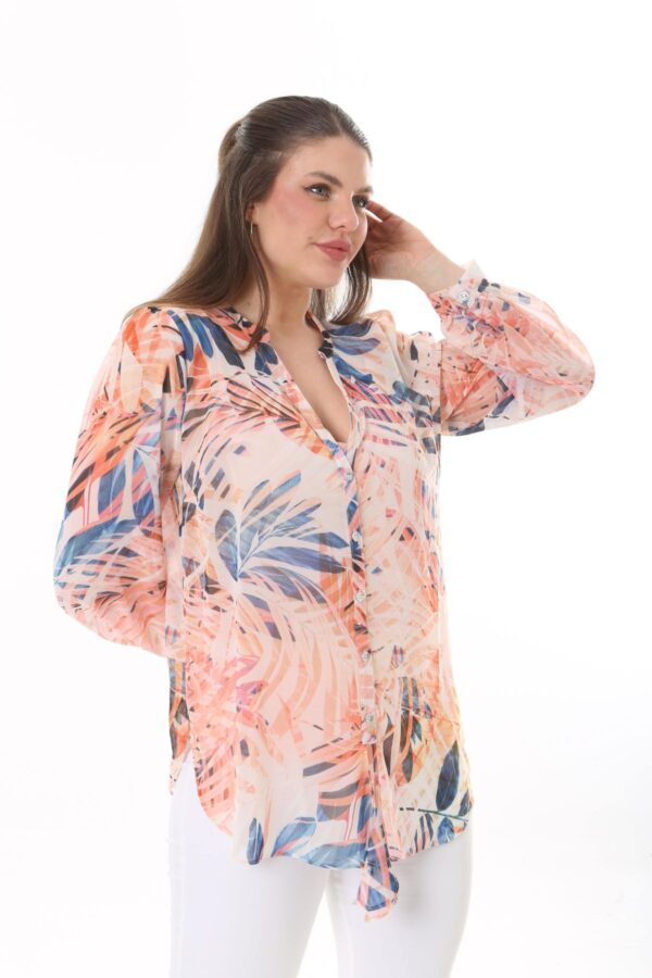 Long Sleeved Chiffon shirt with front Tie Blouse with Cami