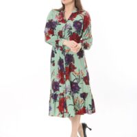 Long Sleeved Dress with Tie Front and Side Hip Zipper