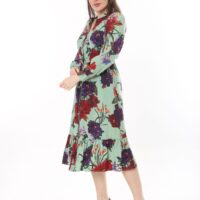 Long Sleeved Dress with Tie Front and Side Hip Zipper
