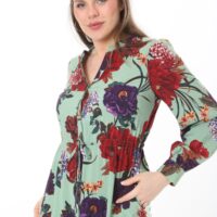 Long Sleeved Dress with Tie Front and Side Hip Zipper