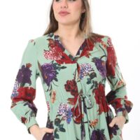 Long Sleeved Dress with Tie Front and Side Hip Zipper