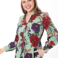 Long Sleeved Dress with Tie Front and Side Hip Zipper