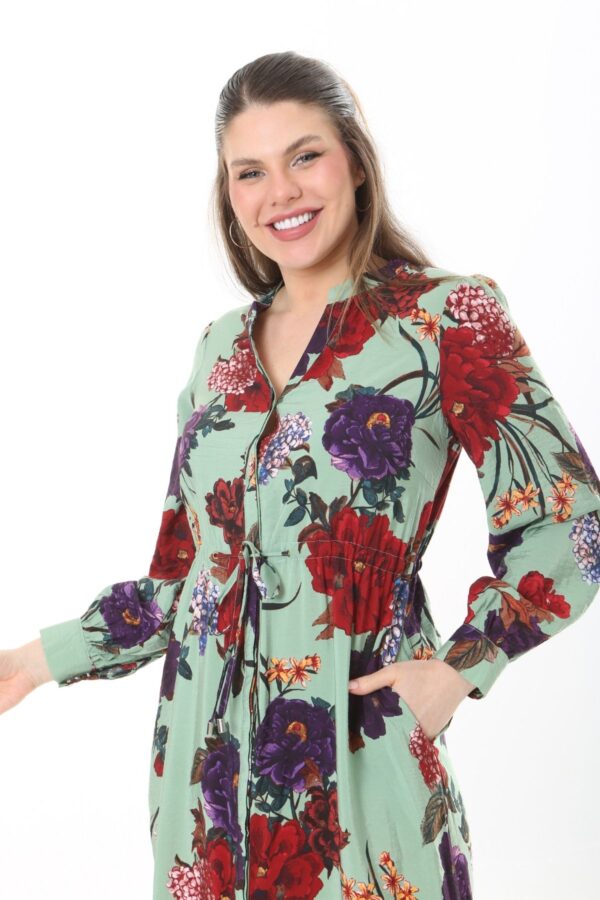 Long Sleeved Dress with Tie Front and Side Hip Zipper