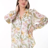Long Sleeved Chiffon shirt with front Tie Blouse with Cami