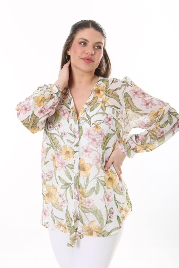 Long Sleeved Chiffon shirt with front Tie Blouse with Cami