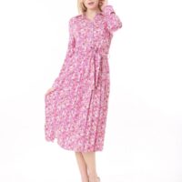 Long Sleeved Dress with Tie Front and Side Hip Zipper