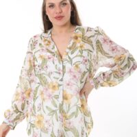 Long Sleeved Chiffon shirt with front Tie Blouse with Cami