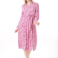 Long Sleeved Dress with Tie Front and Side Hip Zipper