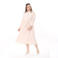 Women's Lined Chiffon Sunray Pleated MIDI Dress with Tie Back 123 CM