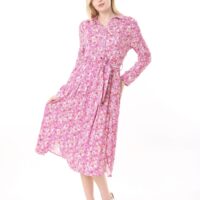 Long Sleeved Dress with Tie Front and Side Hip Zipper
