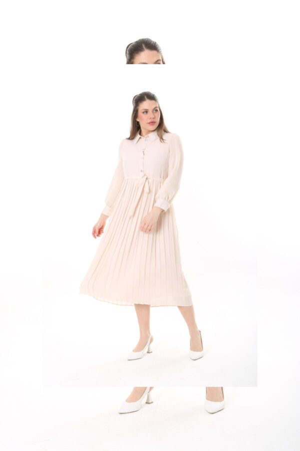 Women's Lined Chiffon Sunray Pleated MIDI Dress with Tie Back 123 CM