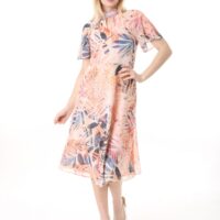 Chiffon Angel Sleeved Halter Neck Dress w/ Flared Waist and Keyhole Neck - Lined