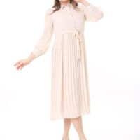 Women's Lined Chiffon Sunray Pleated MIDI Dress with Tie Back 123 CM