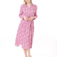 Long Sleeved Dress with Tie Front and Side Hip Zipper