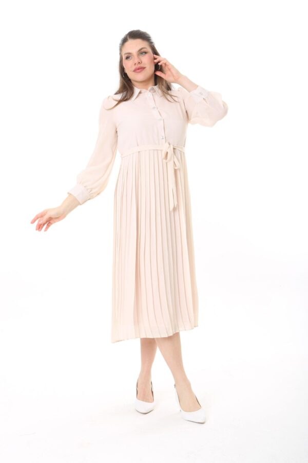 Women's Lined Chiffon Sunray Pleated MIDI Dress with Tie Back 123 CM