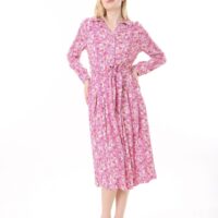 Long Sleeved Dress with Tie Front and Side Hip Zipper