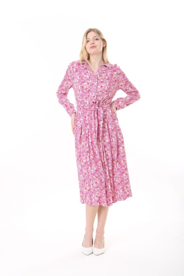 Long Sleeved Dress with Tie Front and Side Hip Zipper