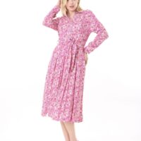Long Sleeved Dress with Tie Front and Side Hip Zipper