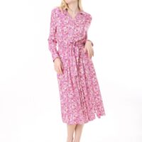 Long Sleeved Dress with Tie Front and Side Hip Zipper
