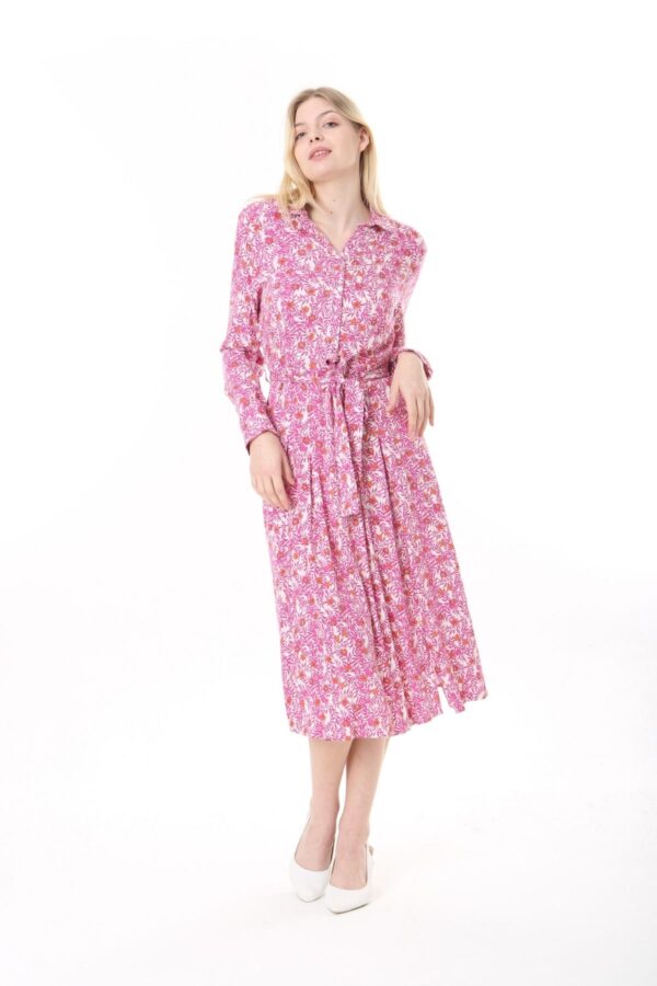 Long Sleeved Dress with Tie Front and Side Hip Zipper