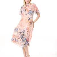 Chiffon Angel Sleeved Halter Neck Dress w/ Flared Waist and Keyhole Neck - Lined