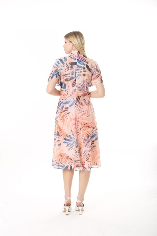 Chiffon Angel Sleeved Halter Neck Dress w/ Flared Waist and Keyhole Neck - Lined