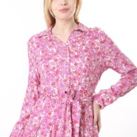 Long Sleeved Dress with Tie Front and Side Hip Zipper